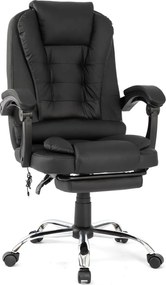 Scaun directorial, Masaj în perna lombară, Suport picioare, Rabatabil, piele PU, Negru