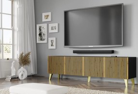 Masă TV F 4D 200 Rowanna (Negru + Stejar artisan + Auriu). 1125081