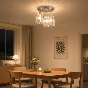 HOMCOM Plafonieră LED din Cristal cu 3 Lumini, Dulii E27, fără Becuri, pentru Living, Argintie | Aosom Romania