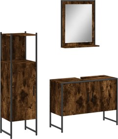 vidaXL Set dulapuri de baie, 3 piese, stejar afumat, lemn prelucrat