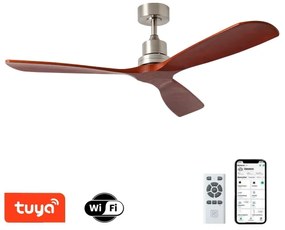 ZEVENTI - Ventilator de tavan LIONI Wi‑Fi Tuya crom/stejar + telecomandă