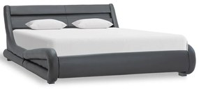 285741 vidaXL Cadru de pat cu LED, gri, 140 x 200 cm, piele ecologică