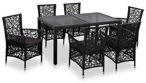 44087 vidaXL Set mobilier de exterior, 7 piese, negru, poliratan