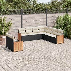 3227778 vidaXL Set mobilier de grădină cu perne, 9 piese, negru, poliratan