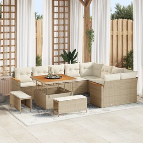 vidaXL Set de canapele pentru grădină cu pernă 12 pcs Bej Rattan poli