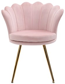 HOMCOM Scaun Imbottit Tip Scoică din Catifea, Scaunel Vintage cu Picioare Aurite, Scaun de Machiaj pentru Cameră și Sufragerie, Roz | Aosom Romania
