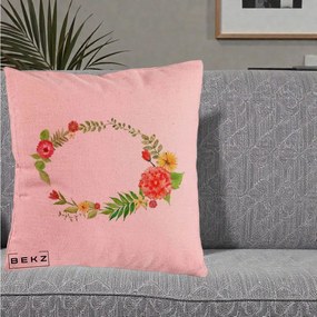Perna Decorativa Coroana Florala Acuarela, 40x40 cm, Roz, Husa Detasabila, Perna Inclusa, BEKZ®
