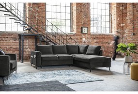 Colțar gri închis extensibil cu tapițerie din catifea (cu colț pe partea dreaptă) Lofty Lilly – Miuform