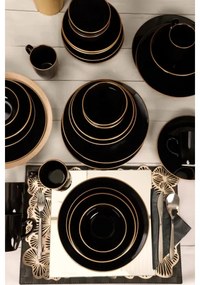 Set de veselă, 30 piese, negru/auriu, din ceramică vitrificată