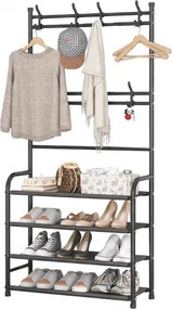 Cuier cu suport pentru pantofi CLOTHORY 80x152 cm, negru