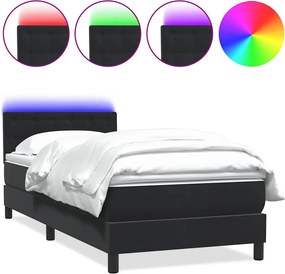 vidaXL Pat cu arcuri cu saltea și LED, negru, 90x210 cm, catifea