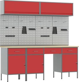 vidaXL Set de dulapuri de lucru cu sertar cu depozitare 10 pcs Roșu