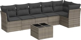 vidaXL Set canapele de grădină, 7 piese, cu perne, gri, poliratan