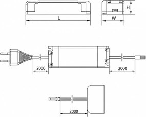 Transformator Pro GTV pentru bandă LED, cu distribuitor, 7W, 12V, IP20, cablu 2 m 7 W, 12 V, 2 m, Plastic