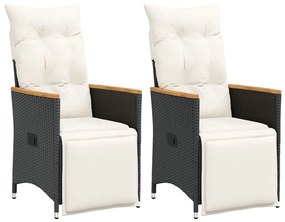 vidaXL Scaune de grădină rabatabile cu perne, 2 buc., negru, poliratan