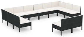 3094612 vidaXL Set mobilier de grădină cu perne, 12 piese, negru, poliratan