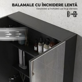HOMCOM Dulap Suspendat de Baie cu 2 Uși cu Oglindă și 2 Rafturi Interne 60x15x75cm, Negru | Aosom Romania