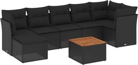 vidaXL Set mobilier de grădină cu perne, 8 piese, negru, poliratan