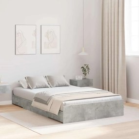 vidaXL Cadru de pat cu depozitare cu sertar Gri beton 120 x 190 cm MDF