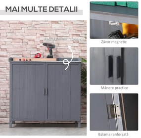 Outsunny Dulap pentru Exterior din Lemn de Brad cu Blat de Lucru din Metal Zincat si 2 Rafturi pentru Scule, 98x48x95.5 cm, Gri | Aosom Romania