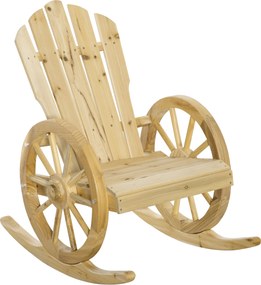 Outsunny Fotoliu de Grădină Adirondack cu Leagan Rocking Chair Stil Rustic Șic brațe Roți de Căruță Lemn de Brad Natural | Aosom Romania