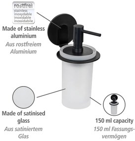 Dozator de săpun lichid negru mat autoadeziv din sticlă 150 ml Bivio – Wenko