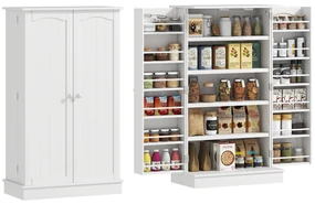 HOMCOM Dulap bucătărie garde-manger cu 2 uși, 5 rafturi și 12 recipiente pentru condimente - 60 x 30 x 104 cm - alb | Aosom Romania