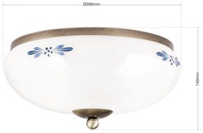 Plafoniera clasica Landhaus 28cm alama antique/ sticla opal decor albastru