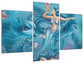 Tablou - Sirenă cu delfini (90x60 cm)