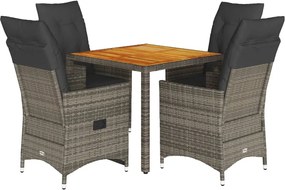 vidaXL Set mobilier de grădină cu perne, 5 piese, gri, poliratan