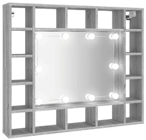 820449 vidaXL Dulap cu oglindă și LED, gri sonoma, 91x15x76,5 cm