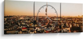 Tablou apusului de soare deasupra orașului Zizkov (cu ceas) (90x30 cm)
