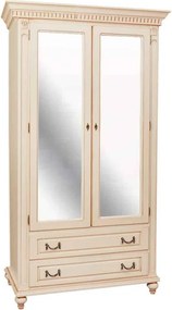 Dulap lemn masiv crem Roberta 2 Uși Patinat, 120 × 55 × 218 cm