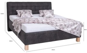 Pat tapițat VIOLET, 180 x 200 cm, gri închis, cu saltea și spațiu de depozitare