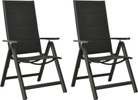 vidaXL Scaune de grădină pliante, 2 buc., negru, textilenă&aluminiu