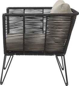 Fotoliu de exterior, negru, din metal, cu perne bej incluse, Mundo