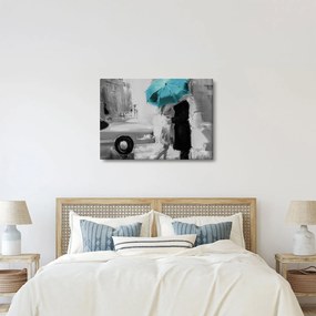 Tablou - Cuplu în dragoste cu umbrelă, albastru (70x50 cm)