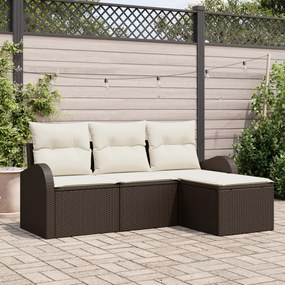 vidaXL Set de canapele pentru grădină cu pernă 4 pcs Maro Rattan poli
