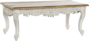 Măsuță de cafea din lemn de mango sculptat manual, natur și alb, motive florale, finisaj patinat, 49 x 120 x 61 cm, „Floralis” – Ethnic Collections