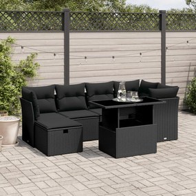 3274655 vidaXL Set canapele de grădină cu perne, 7 piese, negru, poliratan