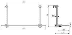 Raft suspendat din sticlă SAPHO 1301-15 pentruperetele de duș 40 x 18 x 12,5 cm, argintiu