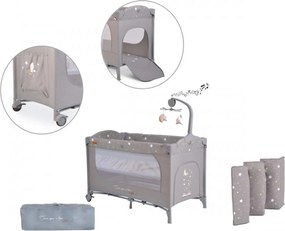 Patut pliant transformabil in tarc copii NOVOKIDS™ Onceuponatime NEST, 62X125 cm, 2 Niveluri, Jucarie Carusel muzical, Fermoar acces lateral, Gri