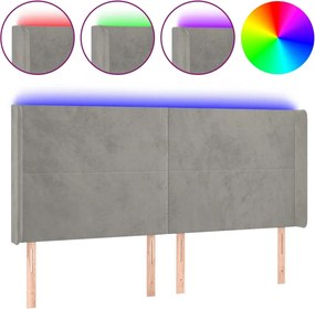 vidaXL Tăblie de pat cu LED, gri deschis, 183x16x118/128 cm, catifea