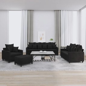 vidaXL Set de canapele cu perne, 4 piese, negru, catifea