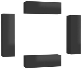 Set dulapuri TV, 4 piese, negru extralucios, PAL 1, negru foarte lucios, 100 x 30 x 30 cm