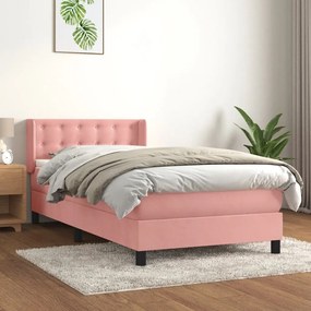 3131188 vidaXL Pat box spring cu saltea, roz, 100x200 cm, catifea