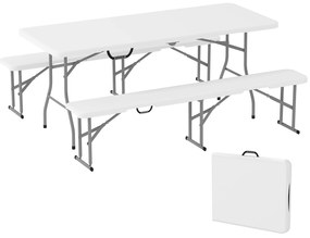 Outsunny Set Masă de Camping Pliabilă cu 2 Scaune, 180x74x74 cm, Alb | Aosom Romania