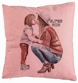 Perna Decorativa, Model Super Mom Girl, 40x40 cm, Roz, Husa Detasabila, Burduf