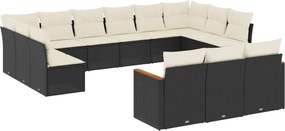 vidaXL Set mobilier de grădină cu perne, 13 piese, negru, poliratan