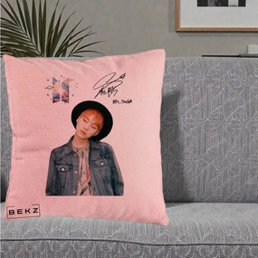 Perna Personalizata K-pop BTS Suga par Portocaliu Palarie Autograf, 40x40 cm, Roz, Husa Detasabila, Perna Inclusa, BEKZ®